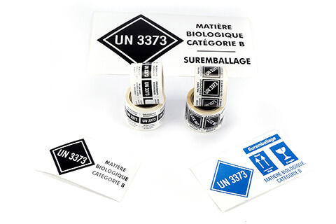 Stickers pour le respect des normes ADR, UN 3373 et CLP
